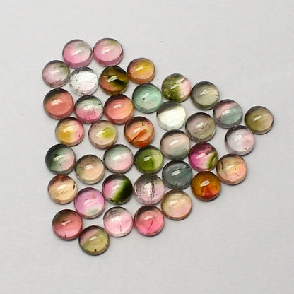 Natural Bi-Color Tourmaline Lot 4.8x4.8 MM Round Shape Cabochon Gemstone Lot