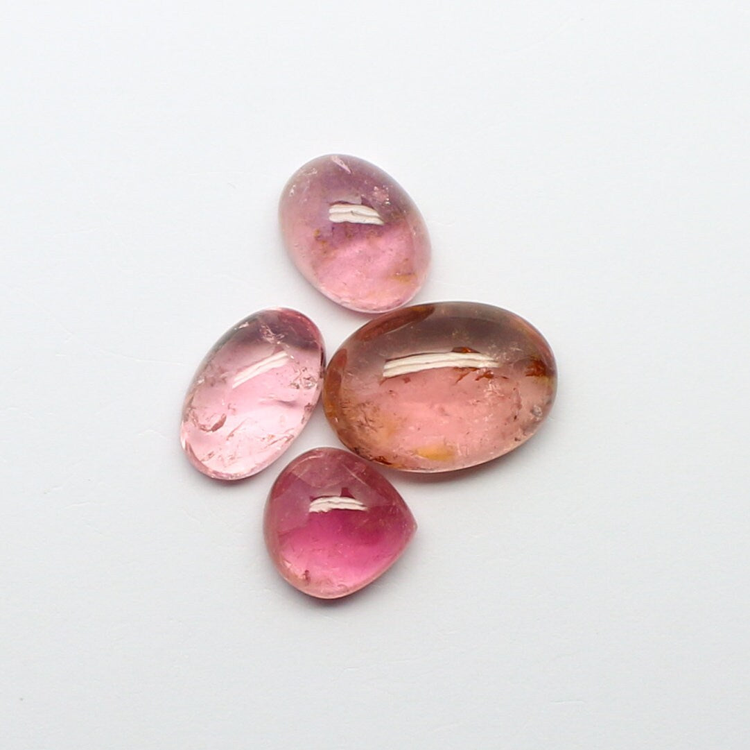 Natural Pink Tourmaline Lot 23.71 Carat 11.7x9/12.7x8.3/16.1x11.5/10.5x10.3 MM Oval Shape Cabochon Gemstone 4 Piece Lot