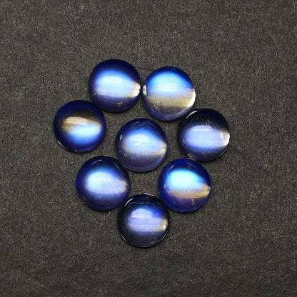 Natural Blue-Fire Rainbow Moonstone Lot 7x7 MM Round Shape Blue Fire Cabochon AAA+ Gemstone Lot