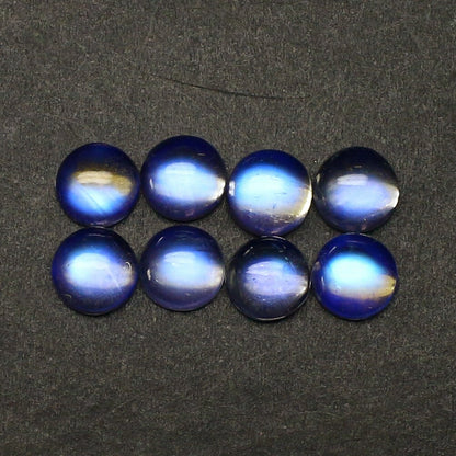 Natural Blue-Fire Rainbow Moonstone Lot 7x7 MM Round Shape Blue Fire Cabochon AAA+ Gemstone Lot