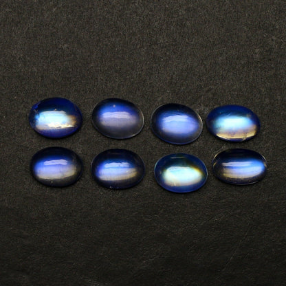 Natural Rainbow Moonstone Lot 10.04 Carat 8x6/8.2x5.4 MM Oval Shape Cabochon Rainbow Gemstone 8 Piece Lot