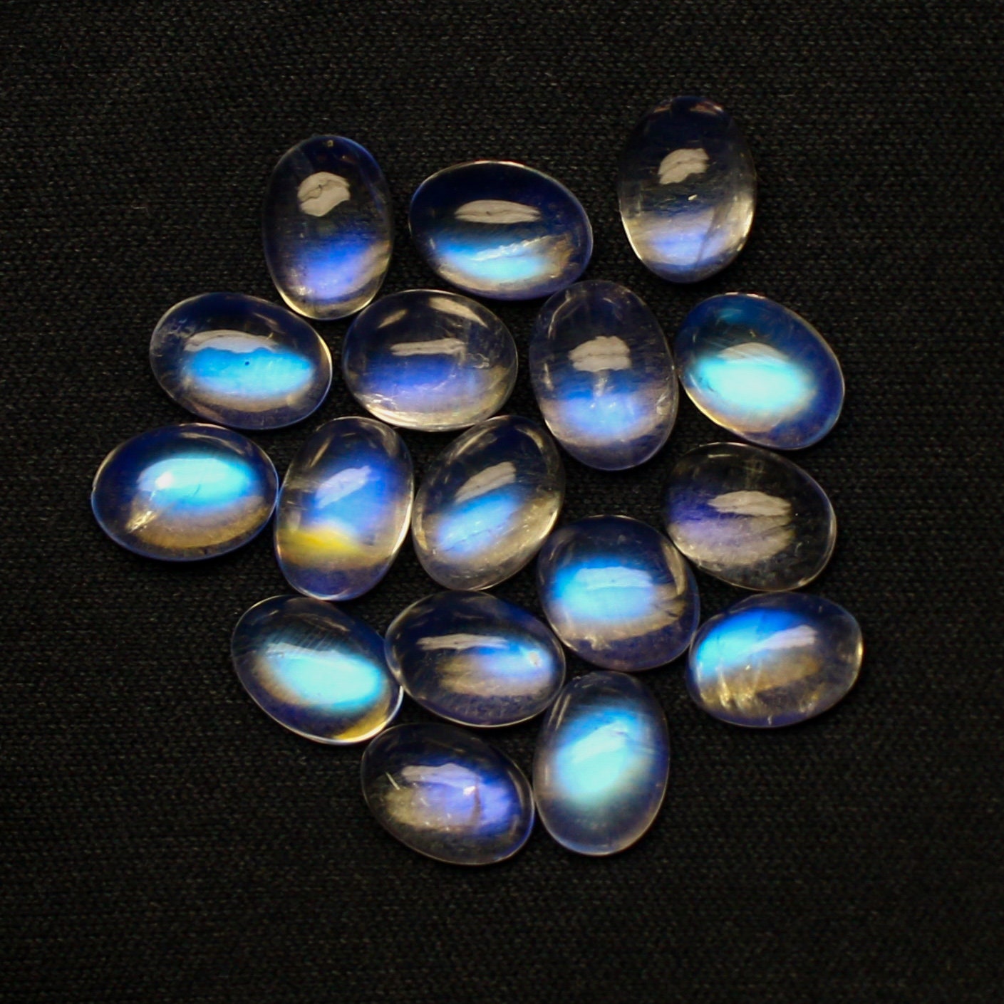 Natural Blue-Fire Rainbow Moonstone 7x5 MM Oval Shape Cabochon Gemstone