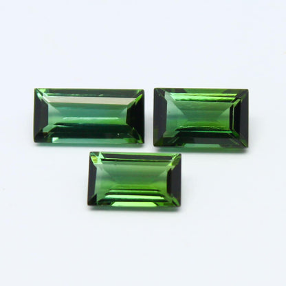 Natural Green Tourmaline Lot 4.30 Carat 10x8/8x5/8.5x5 MM Baguette Shape Faceted Gemstone 3 Piece Lot