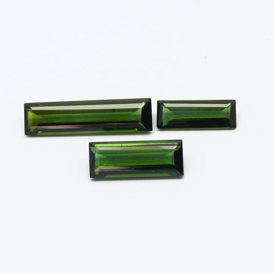 Natural Green Tourmaline Lot 5.16 Carat Mix Size Baguette Shape Faceted Gemstone 3 Piece Lot