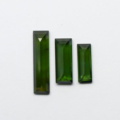 Natural Green Tourmaline Lot 5.16 Carat Mix Size Baguette Shape Faceted Gemstone 3 Piece Lot