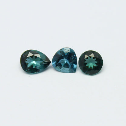 Natural Indicolite Tourmaline Lot 0.79 Carat 5x4/4x4/4.3x4.5 MM Round/Pear/Heart Shape Faceted Gemstone 3 Piece Lot