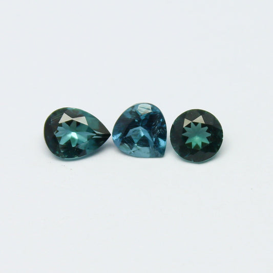 Natural Indicolite Tourmaline Lot 0.79 Carat 5x4/4x4/4.3x4.5 MM Round/Pear/Heart Shape Faceted Gemstone 3 Piece Lot