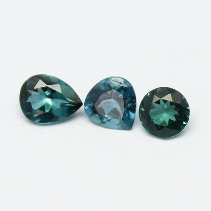 Natural Indicolite Tourmaline Lot 0.79 Carat 5x4/4x4/4.3x4.5 MM Round/Pear/Heart Shape Faceted Gemstone 3 Piece Lot