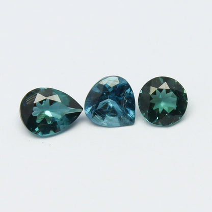 Natural Indicolite Tourmaline Lot 0.79 Carat 5x4/4x4/4.3x4.5 MM Round/Pear/Heart Shape Faceted Gemstone 3 Piece Lot