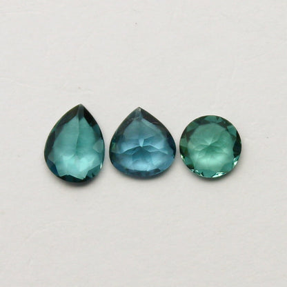 Natural Indicolite Tourmaline Lot 0.79 Carat 5x4/4x4/4.3x4.5 MM Round/Pear/Heart Shape Faceted Gemstone 3 Piece Lot