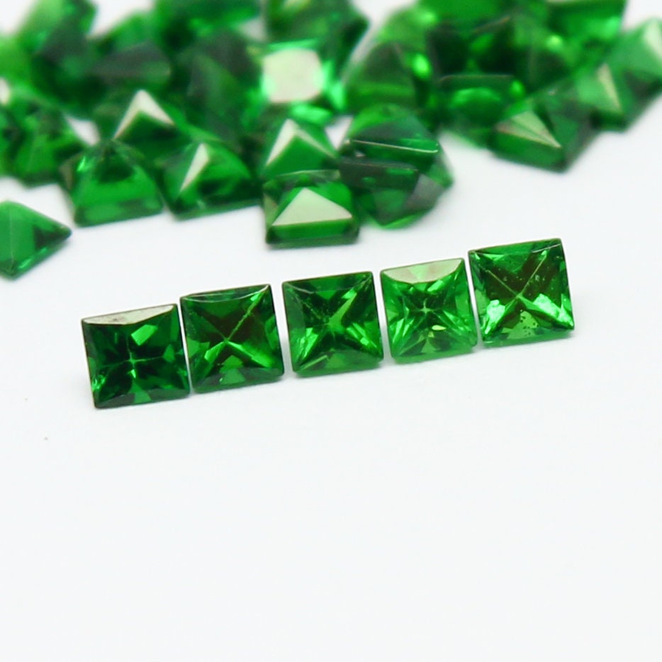 Natural Tsavorite Lot 2x2 /2.25x2.25 MM Square Shape Faceted Gemstone Lot