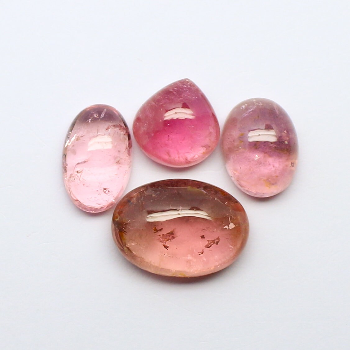 Natural Pink Tourmaline Lot 23.71 Carat 11.7x9/12.7x8.3/16.1x11.5/10.5x10.3 MM Oval Shape Cabochon Gemstone 4 Piece Lot