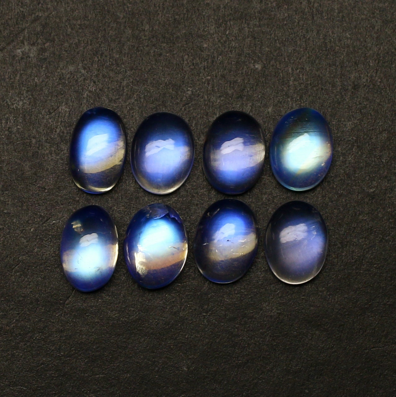 Natural Rainbow Moonstone Lot 10.04 Carat 8x6/8.2x5.4 MM Oval Shape Cabochon Rainbow Gemstone 8 Piece Lot