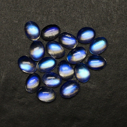 Natural Blue-Fire Rainbow Moonstone 7x5 MM Oval Shape Cabochon Gemstone