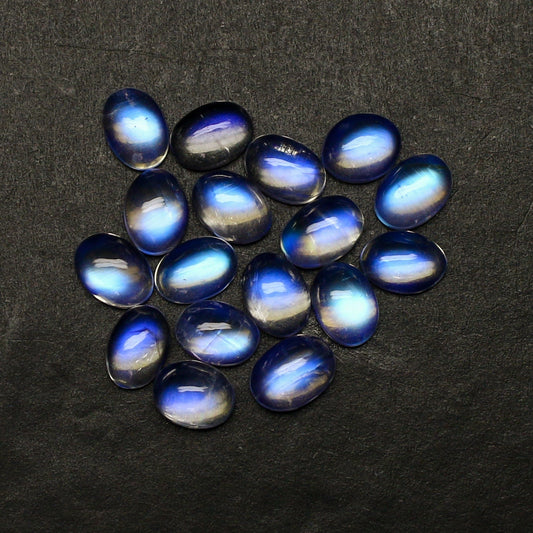 Natural Blue-Fire Rainbow Moonstone 7x5 MM Oval Shape Cabochon Gemstone