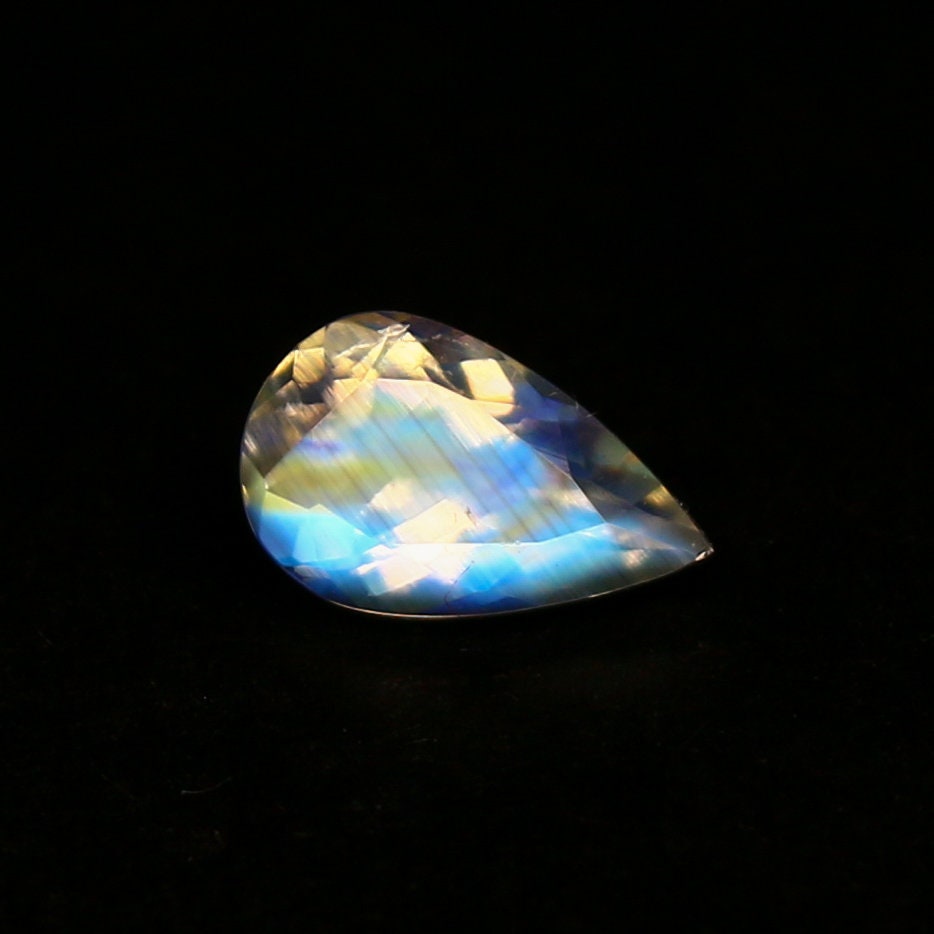 Natural Multi-Fire Rainbow Moonstone (Andesine Labradorite) 0.52 Carat 7x4.5 MM Pear Shape Faceted Gemstone