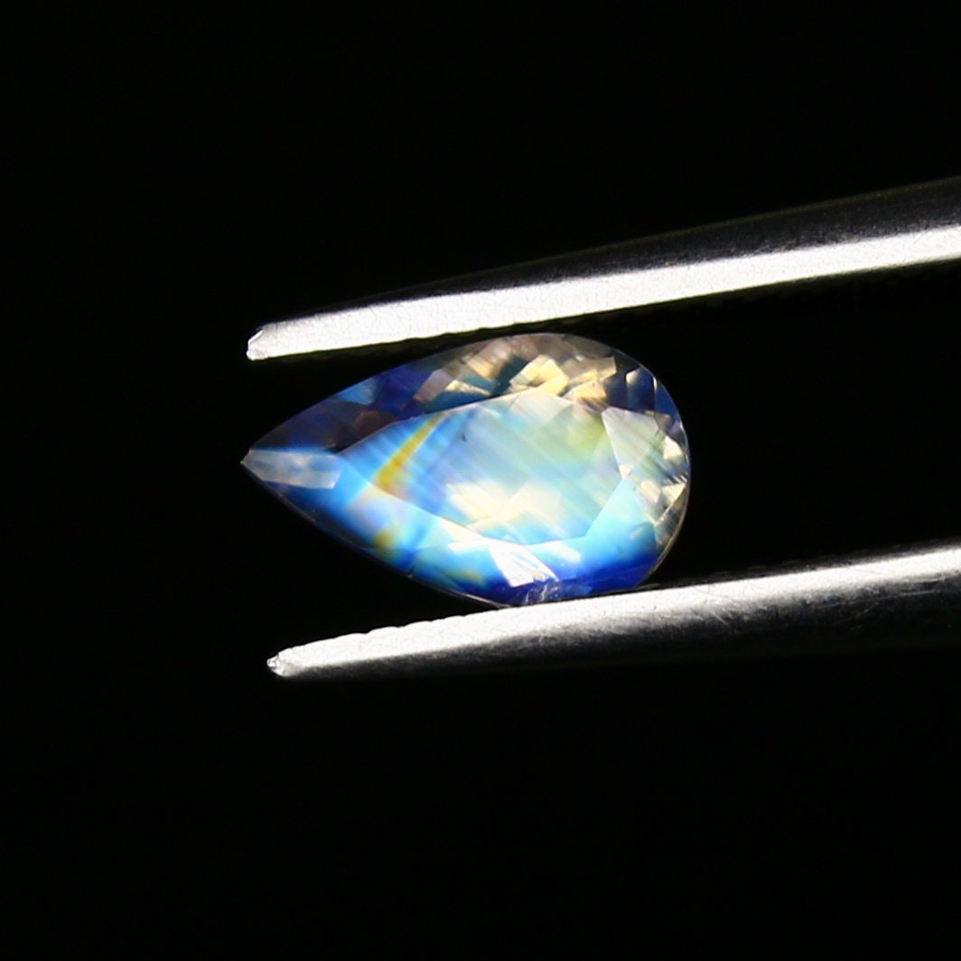 Natural Multi-Fire Rainbow Moonstone (Andesine Labradorite) 0.52 Carat 7x4.5 MM Pear Shape Faceted Gemstone