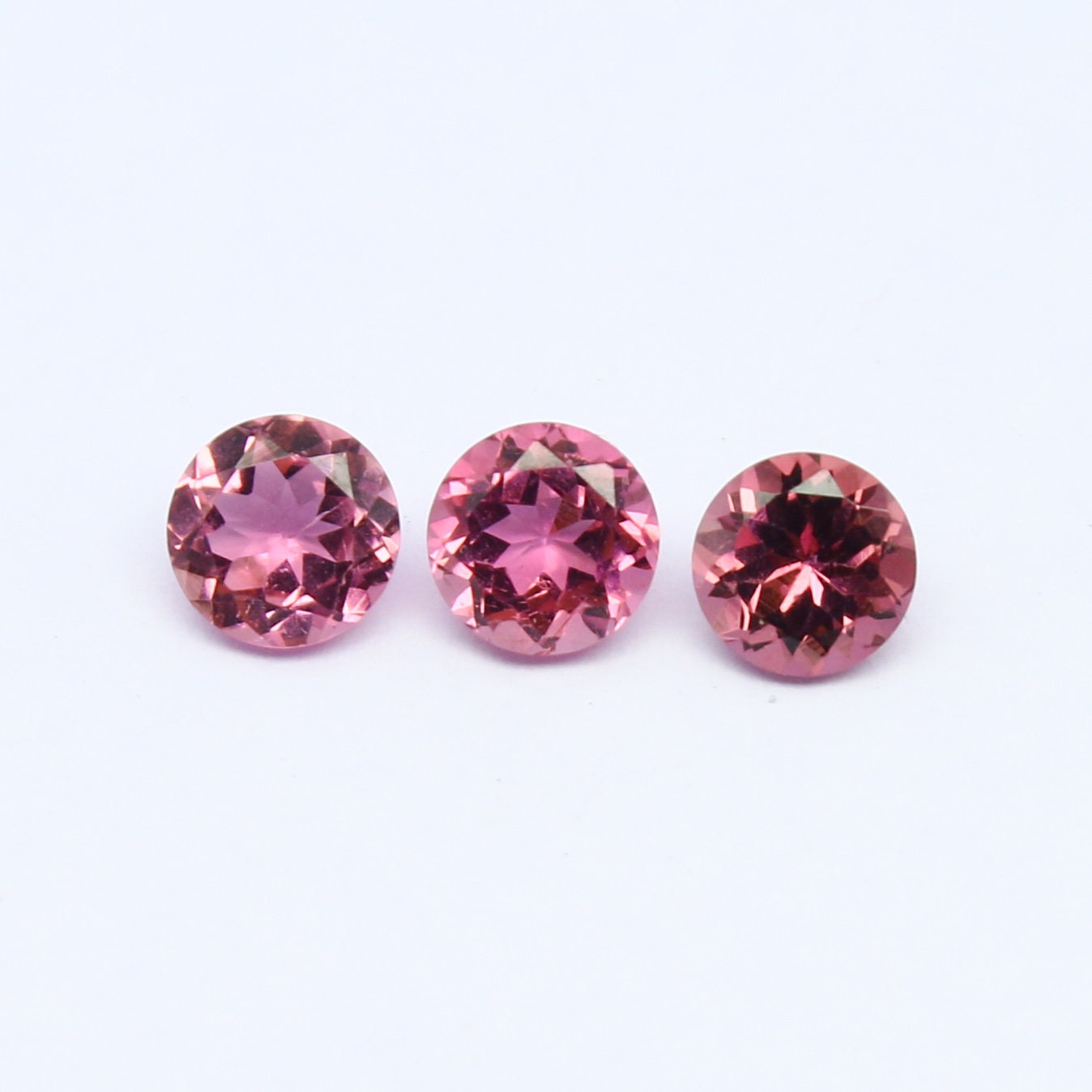 Natural Pink Tourmaline Lot 1.49 Carat 5x5 MM Round Shape Faceted Gemstone 3 Piece Lot