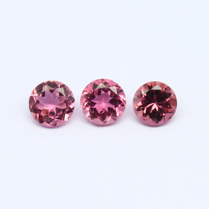 Natural Pink Tourmaline Lot 1.49 Carat 5x5 MM Round Shape Faceted Gemstone 3 Piece Lot