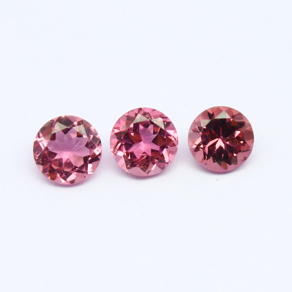 Natural Pink Tourmaline Lot 1.49 Carat 5x5 MM Round Shape Faceted Gemstone 3 Piece Lot