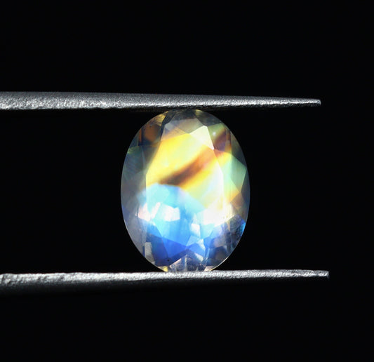 Natural Flawless Multi-Fire  Rainbow Moonstone 1.62 Carat 8.9x6.9 MM Oval Shape Faceted Gemstone