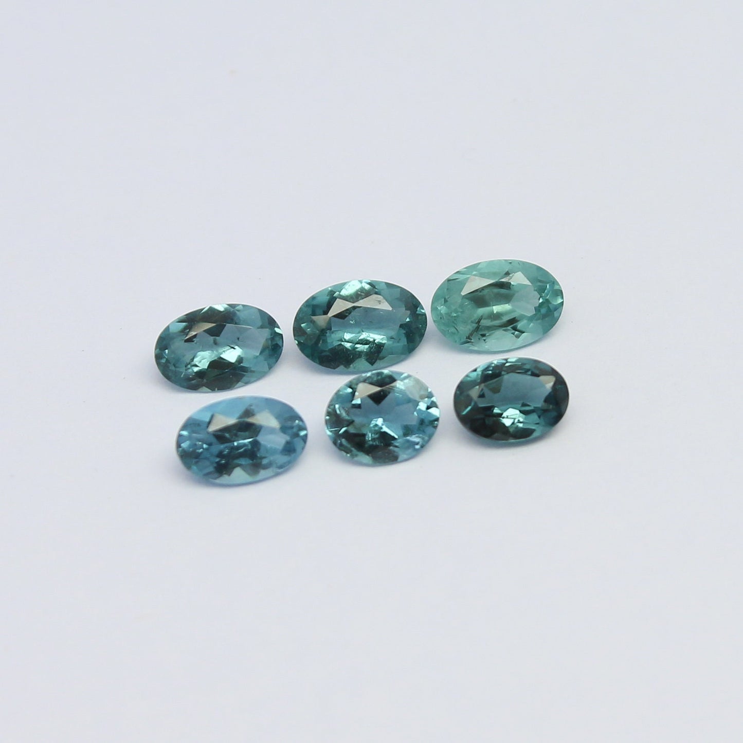 Natural Indicolite Tourmaline Lot 2.06 Carat Mix Size Oval Shape Faceted Gemstone 6 Piece Lot