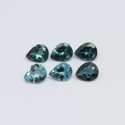 Natural Indicolite Tourmaline Lot 1.74 Carat 5x4 MM Pear Shape Faceted Gemstone 6 Piece Lot