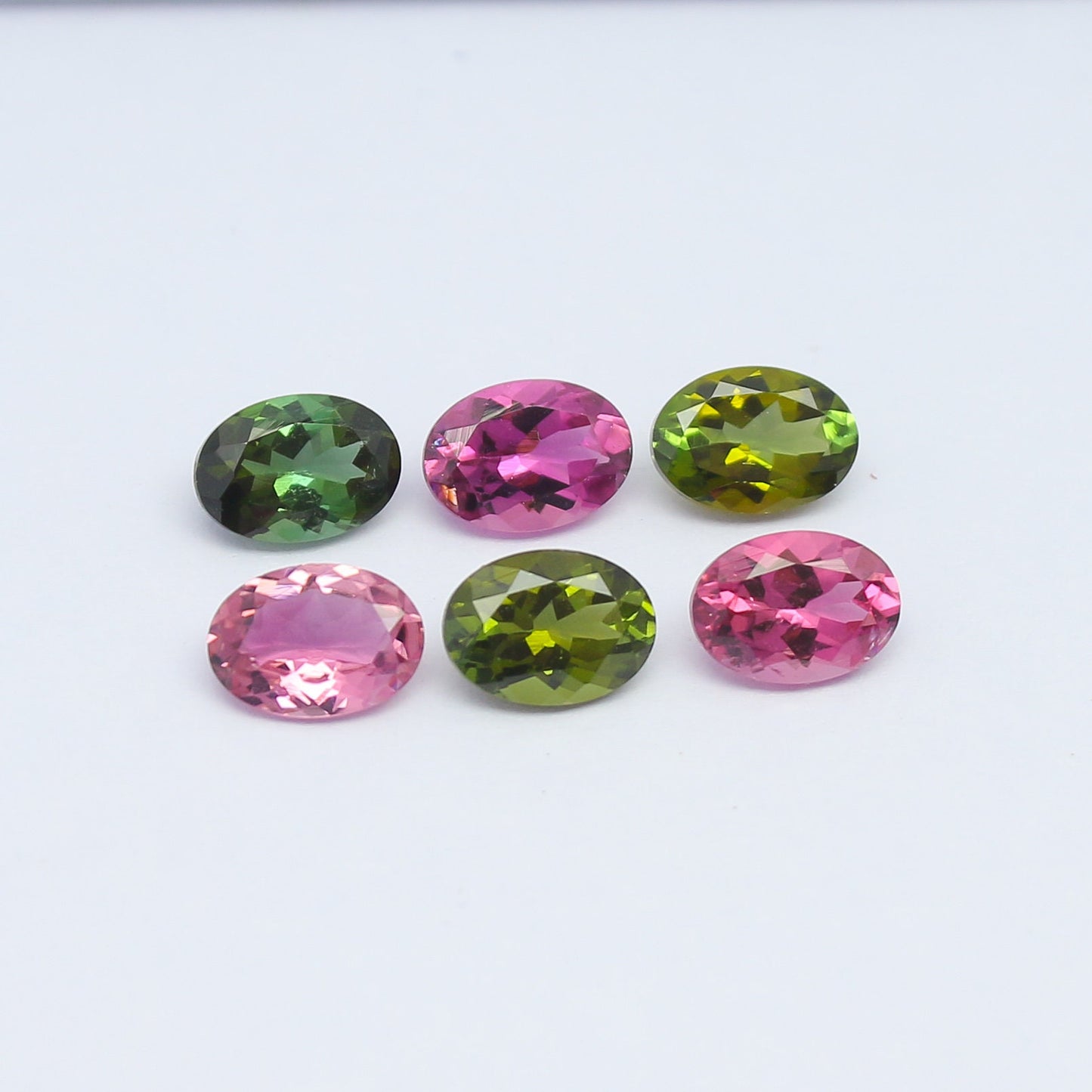 Natural Pink and Green Tourmaline Lot 4.68 Carat 7x5 MM Oval Shape Faceted Gemstone 6 Piece Lot