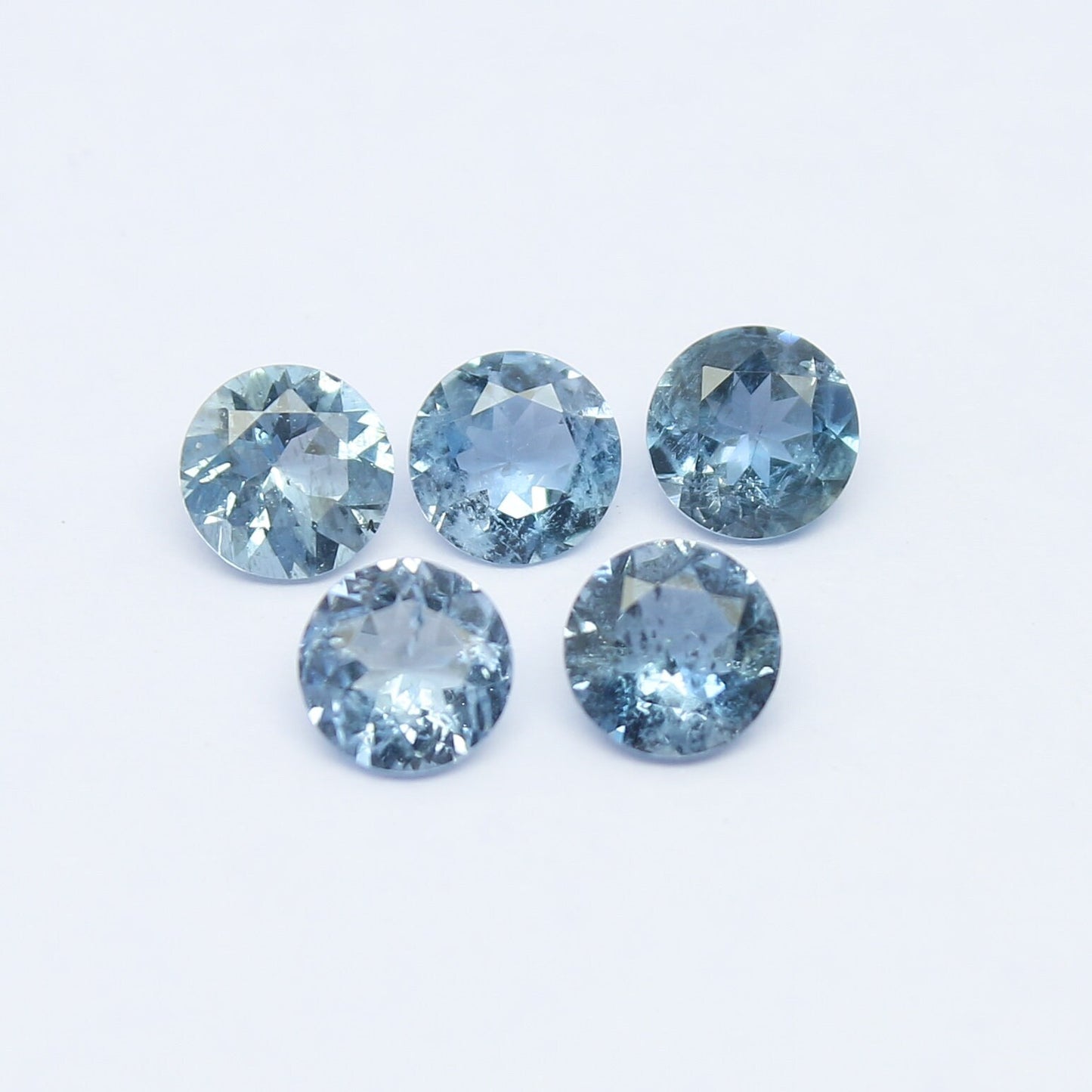 Natural Santa Maria Aquamarine Lot 1.85 Carat 5x5 Round Shape Faceted Gemstone 5 Piece Lot