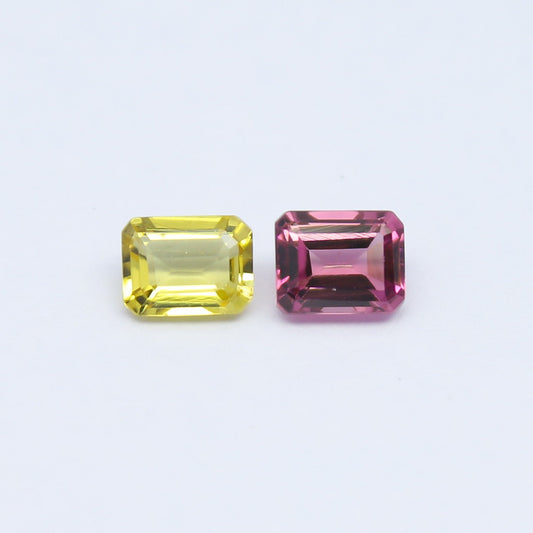 Natural Multi-color Tourmaline Lot 0.98 Carat Pink And Yellow Tourmaline 5x4 MM Octagon Shape Faceted Gemstone 2 Piece Lot