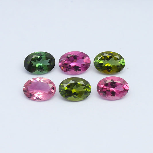 Natural Pink and Green Tourmaline Lot 4.68 Carat 7x5 MM Oval Shape Faceted Gemstone 6 Piece Lot