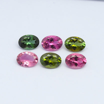 Natural Pink and Green Tourmaline Lot 4.68 Carat 7x5 MM Oval Shape Faceted Gemstone 6 Piece Lot