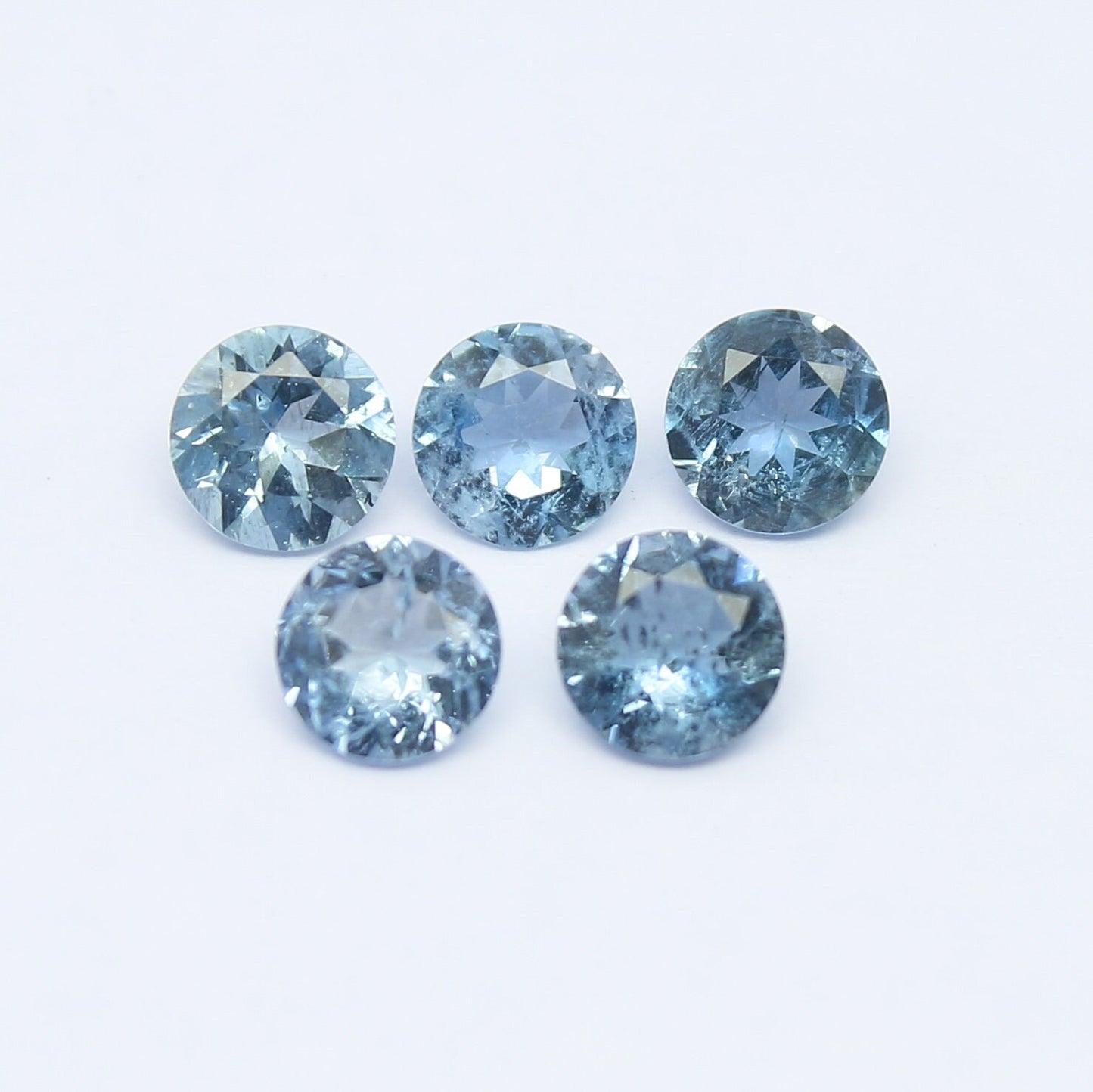 Natural Santa Maria Aquamarine Lot 1.85 Carat 5x5 Round Shape Faceted Gemstone 5 Piece Lot