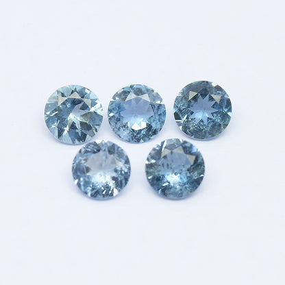 Natural Santa Maria Aquamarine Lot 1.85 Carat 5x5 Round Shape Faceted Gemstone 5 Piece Lot