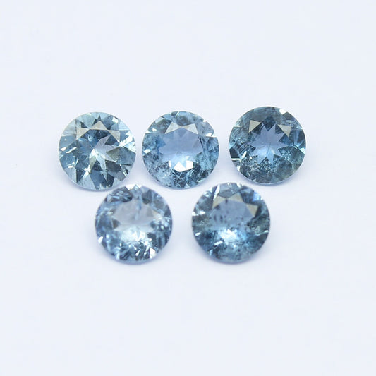 Natural Santa Maria Aquamarine Lot 1.85 Carat 5x5 Round Shape Faceted Gemstone 5 Piece Lot