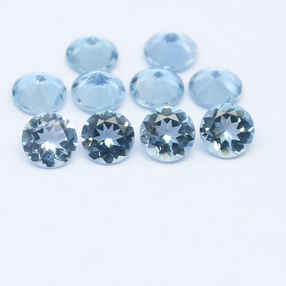 Natural Santa Maria Aquamarine Lot 2.07 Carat 4x4 Round Shape Faceted Gemstone 10 Piece Lot