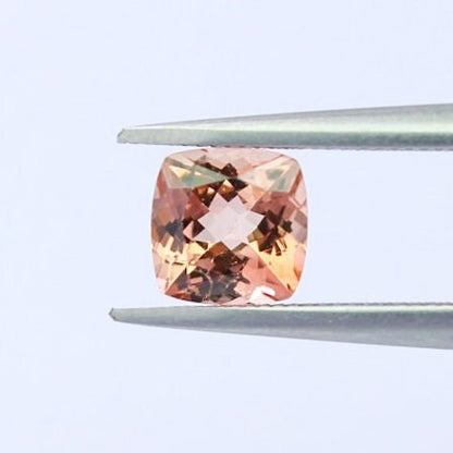 Natural Peach Tourmaline 1.22 Carat 6x6 MM Cushion Shape Faceted Gemstone