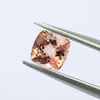 Natural Peach Tourmaline 1.22 Carat 6x6 MM Cushion Shape Faceted Gemstone