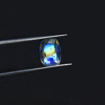 Natural Multi-Fire Rainbow Moonstone (Andesine Labradorite) 0.96 Carat 7.5x5.7 MM Cushion Shape Faceted Gemstone