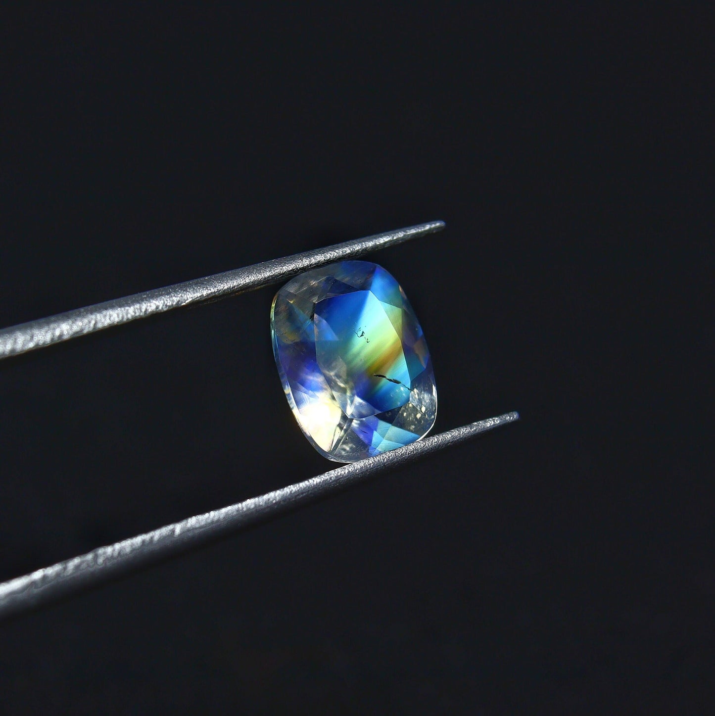 Natural Multi-Fire Rainbow Moonstone (Andesine Labradorite) 0.96 Carat 7.5x5.7 MM Cushion Shape Faceted Gemstone