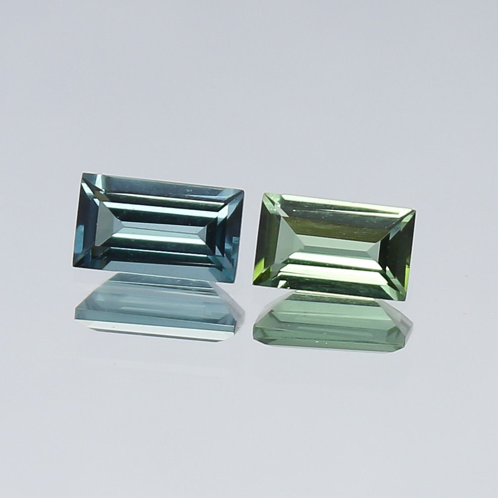 Natural Blue and Green Tourmaline lot 0.58 Carat 5.4x3/5x3 MM Baguette Shape Faceted Gemstone 2 Piece Lot