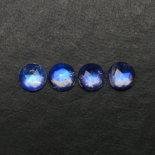 Natural Multi-Fire Rainbow Moonstone Lot 2.91 Carat 6x6 MM Round Shape Rosecut Gemstone 4 Piece Lot