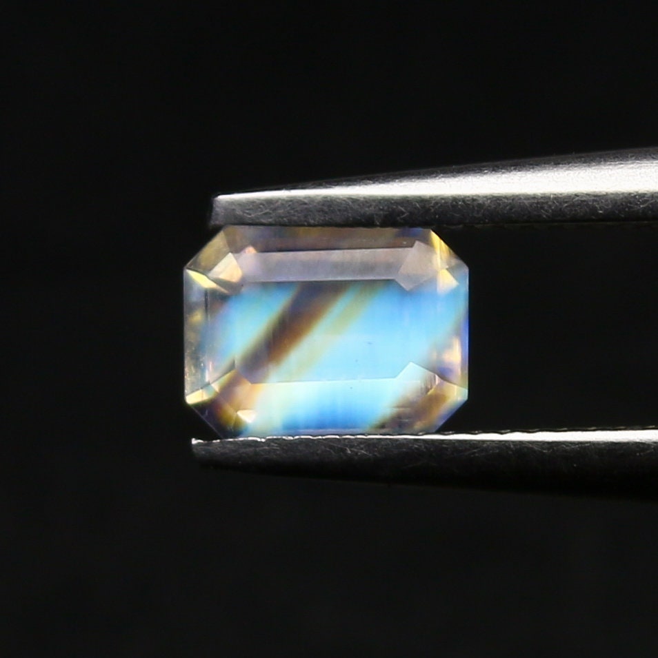 Natural Multi-Fire Rainbow Moonstone 0.54 Carat 5.6x4.2 MM Octagon Shape Faceted Gemstone