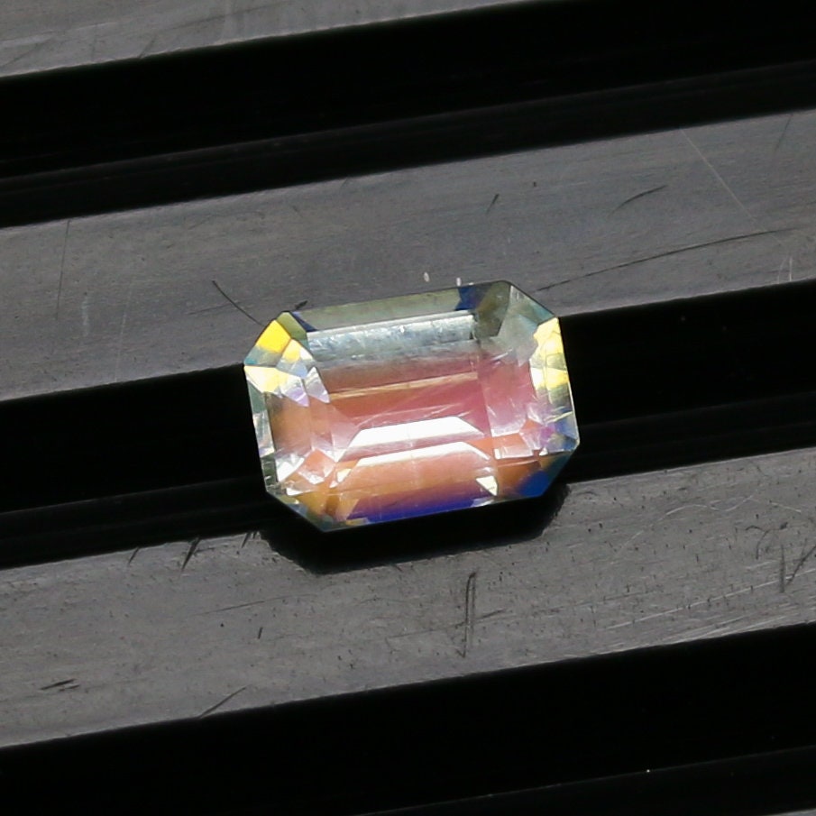 Natural Rare Pink Orange Rainbow Moonstone 0.51 Carat 5.7x4.1 MM Octagon Shape Faceted Gemstone