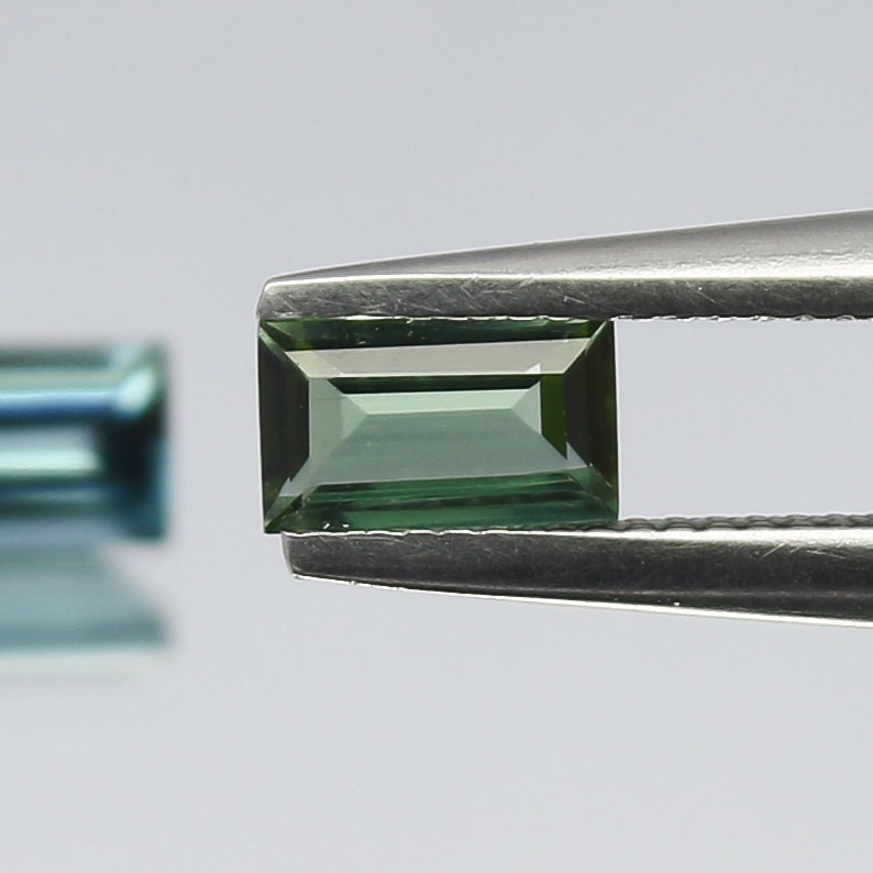 Natural Blue and Green Tourmaline lot 0.58 Carat 5.4x3/5x3 MM Baguette Shape Faceted Gemstone 2 Piece Lot