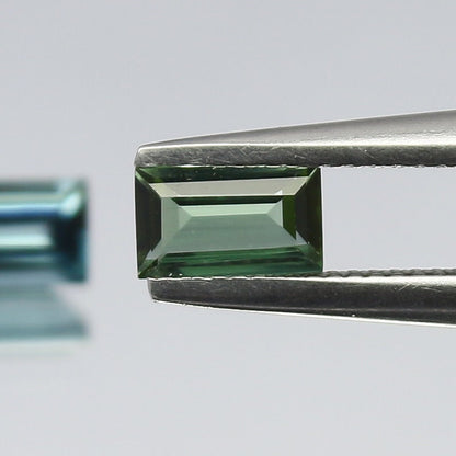 Natural Blue and Green Tourmaline lot 0.58 Carat 5.4x3/5x3 MM Baguette Shape Faceted Gemstone 2 Piece Lot