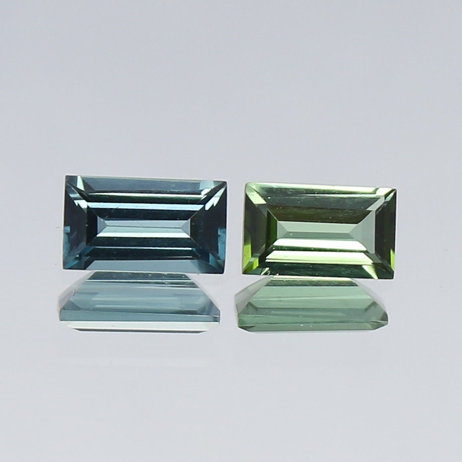 Natural Blue and Green Tourmaline lot 0.58 Carat 5.4x3/5x3 MM Baguette Shape Faceted Gemstone 2 Piece Lot