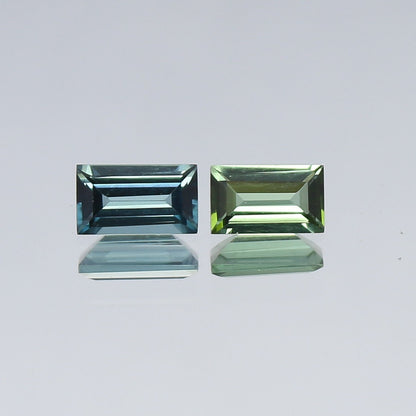 Natural Blue and Green Tourmaline lot 0.58 Carat 5.4x3/5x3 MM Baguette Shape Faceted Gemstone 2 Piece Lot