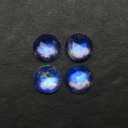 Natural Multi-Fire Rainbow Moonstone Lot 2.91 Carat 6x6 MM Round Shape Rosecut Gemstone 4 Piece Lot