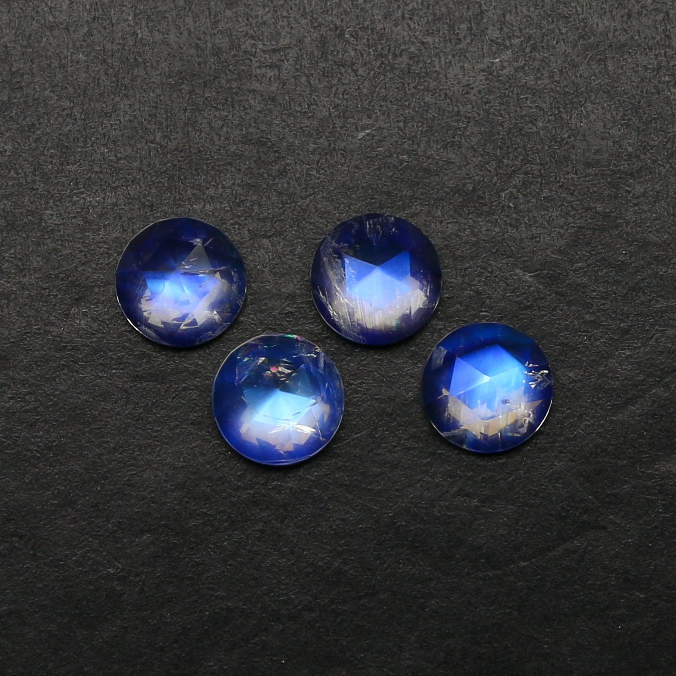 Natural Multi-Fire Rainbow Moonstone Lot 2.91 Carat 6x6 MM Round Shape Rosecut Gemstone 4 Piece Lot